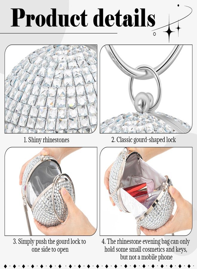 Dansydaisy Women Disco Ball Purse Rhinestone Crystal Bag Evening Clutch Crossbody Handbag for Wedding Disco Bingo Night Party Gift(Silver,7.48 Inches) - Image 3